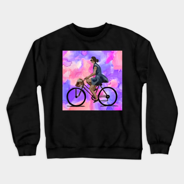 Bicycle Girl Crewneck Sweatshirt by Art by Ergate